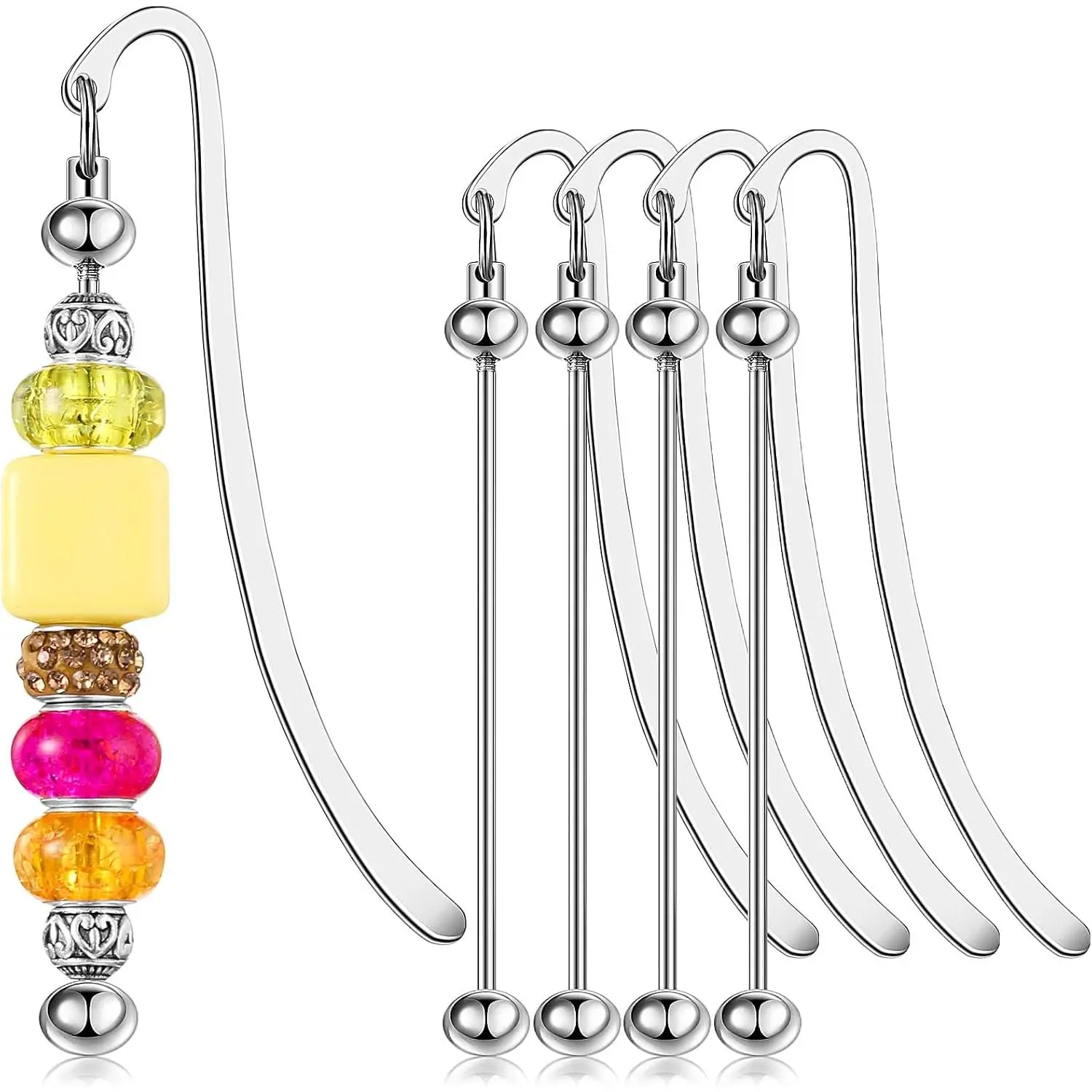 4 count Beadable Bookmarks DIY Metal Blank Bar Modern Bookmark Craft  Pendant   for Book Lovers Student Teacher Office Supplies(Classic)