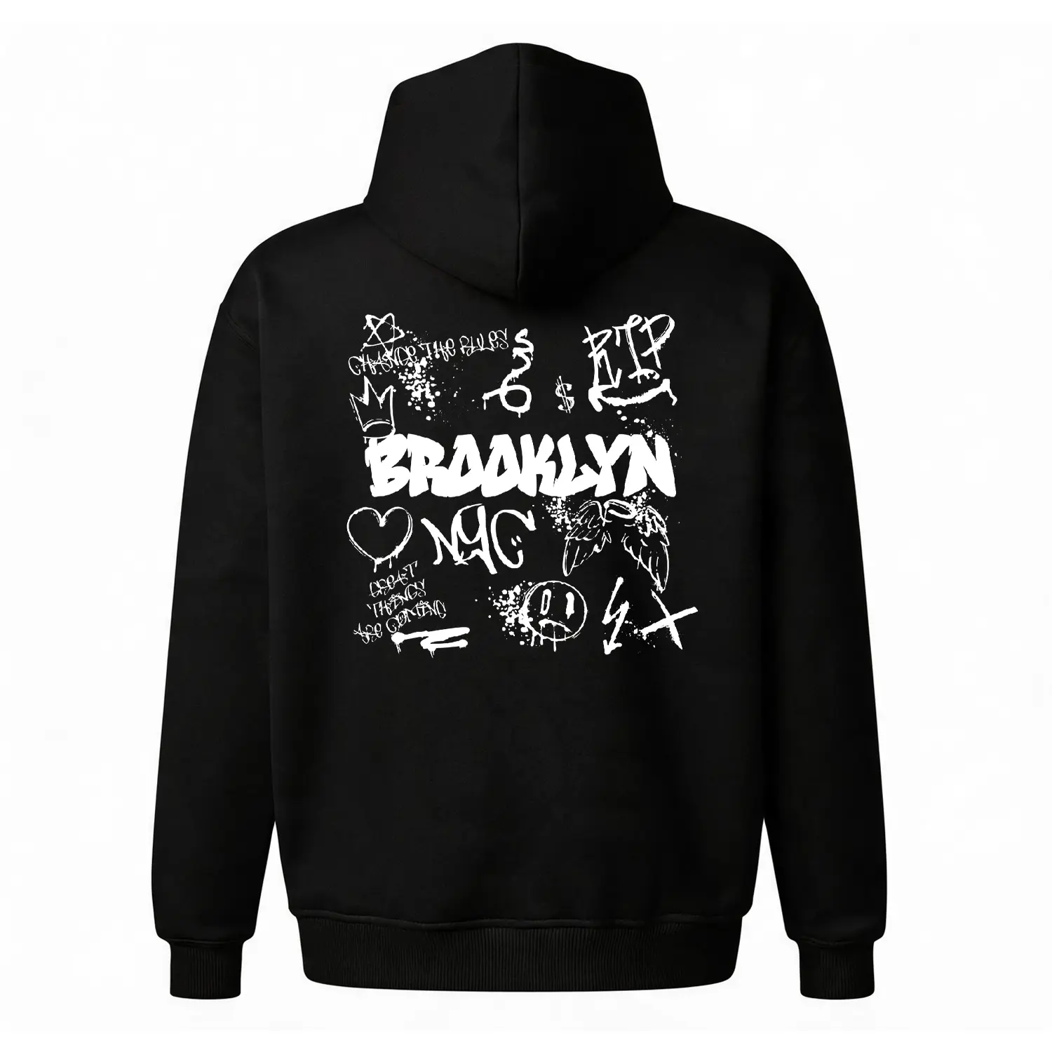 Y2K Brooklyn Graffiti Back Graphic Hoodie, Retro 90s Style Streetwear, Oversized Baggy Fleece Pullover, Cozy Comfortable Unisex Casual Wear, Vintage Aesthetic Everyday Loungewear, Versatile Cheap Gift for Him/Her, Birthday Comfy Outfit