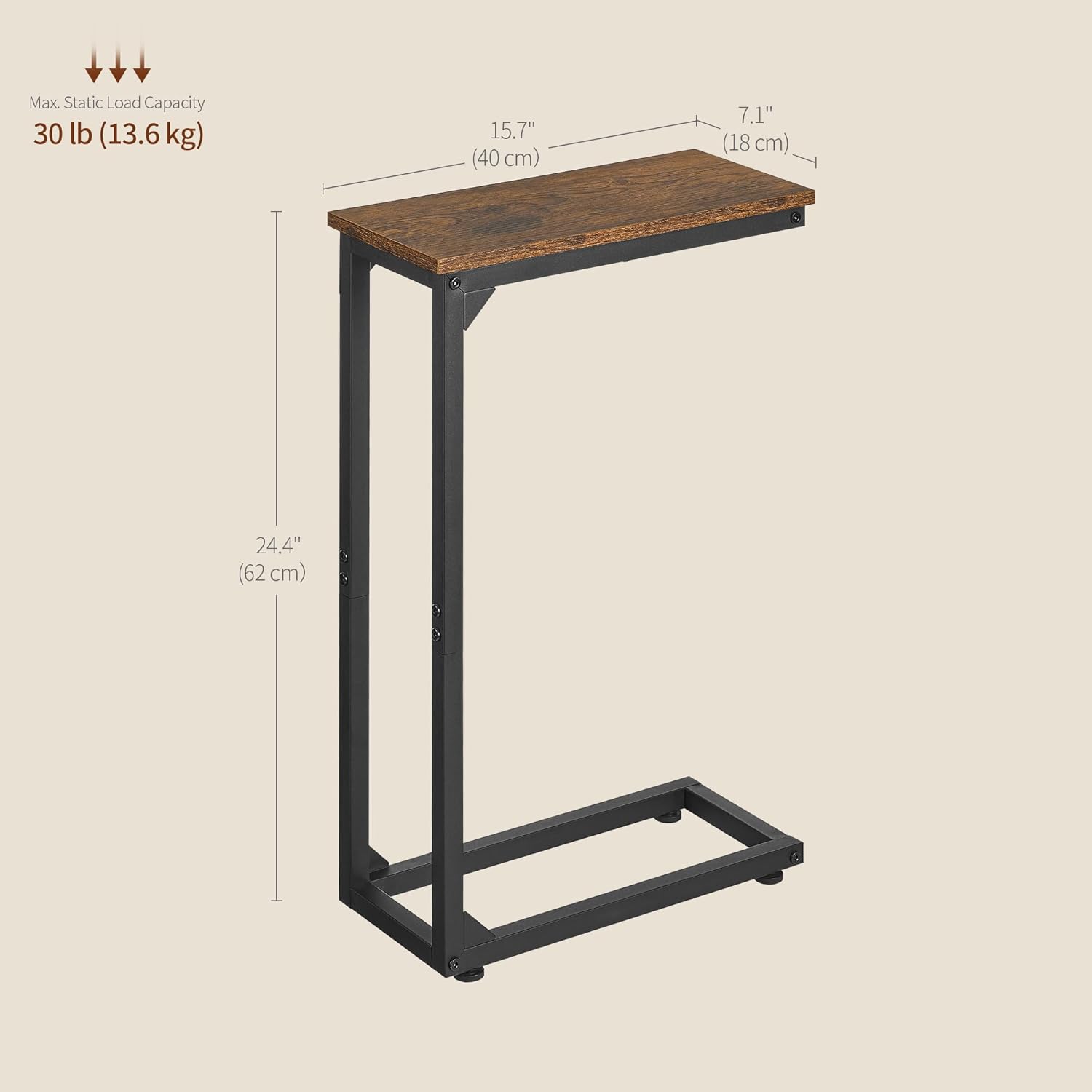 C Shaped End Table, Couch Table That Slide Under, Small Side Table for Couch, Sofa and Bed, TV Trays Set of 2 for Small Space, Living Room, Bedroom, Bedside, Rustic Brown HKET1003-3BR