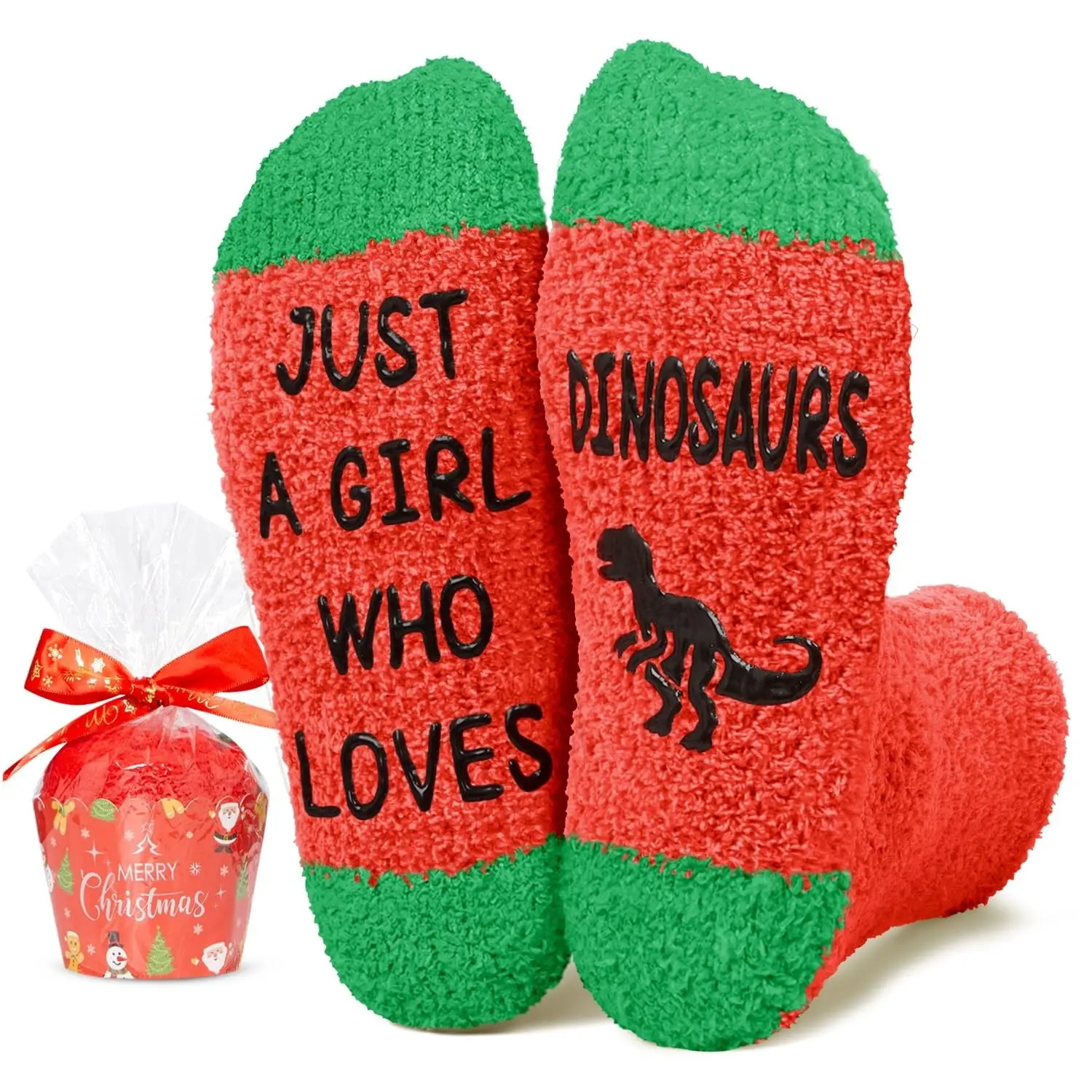 HAPPYPOP Funny Christmas Socks for Women - Holiday Dinosaur Gifts Stocking Stuffers