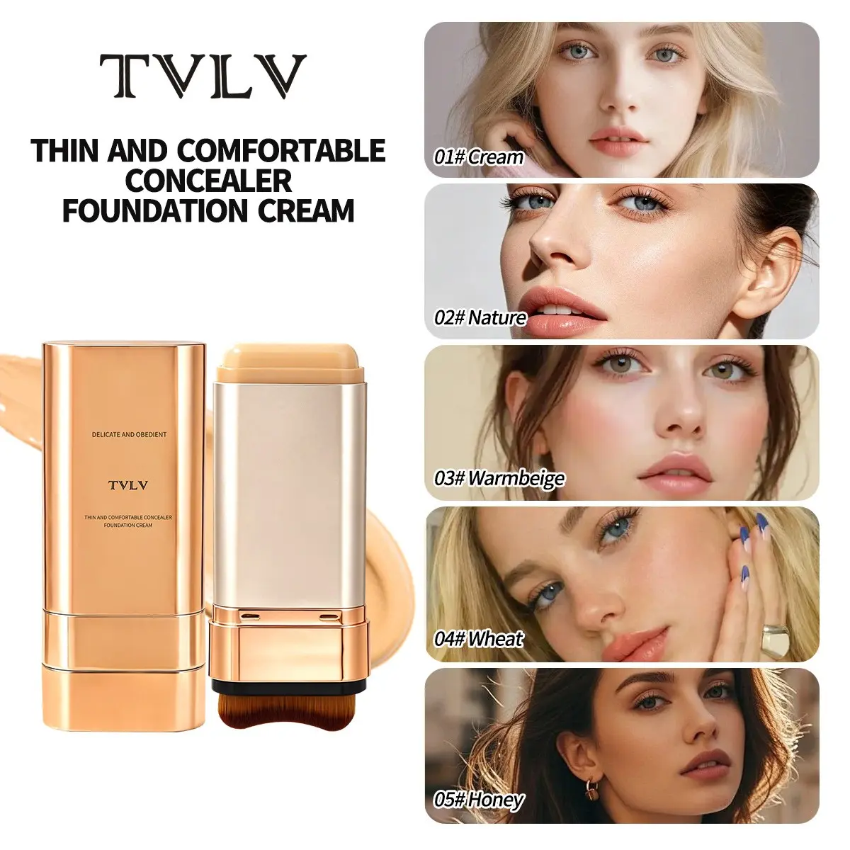 Lightweight Comfortable Concealer Foundation, M-Type Soft Brush, High Coverage, Blurring Flawless Coverage, Quick Application, Ideal for Daily Use, Flawless Finish, Cover Cream Stick