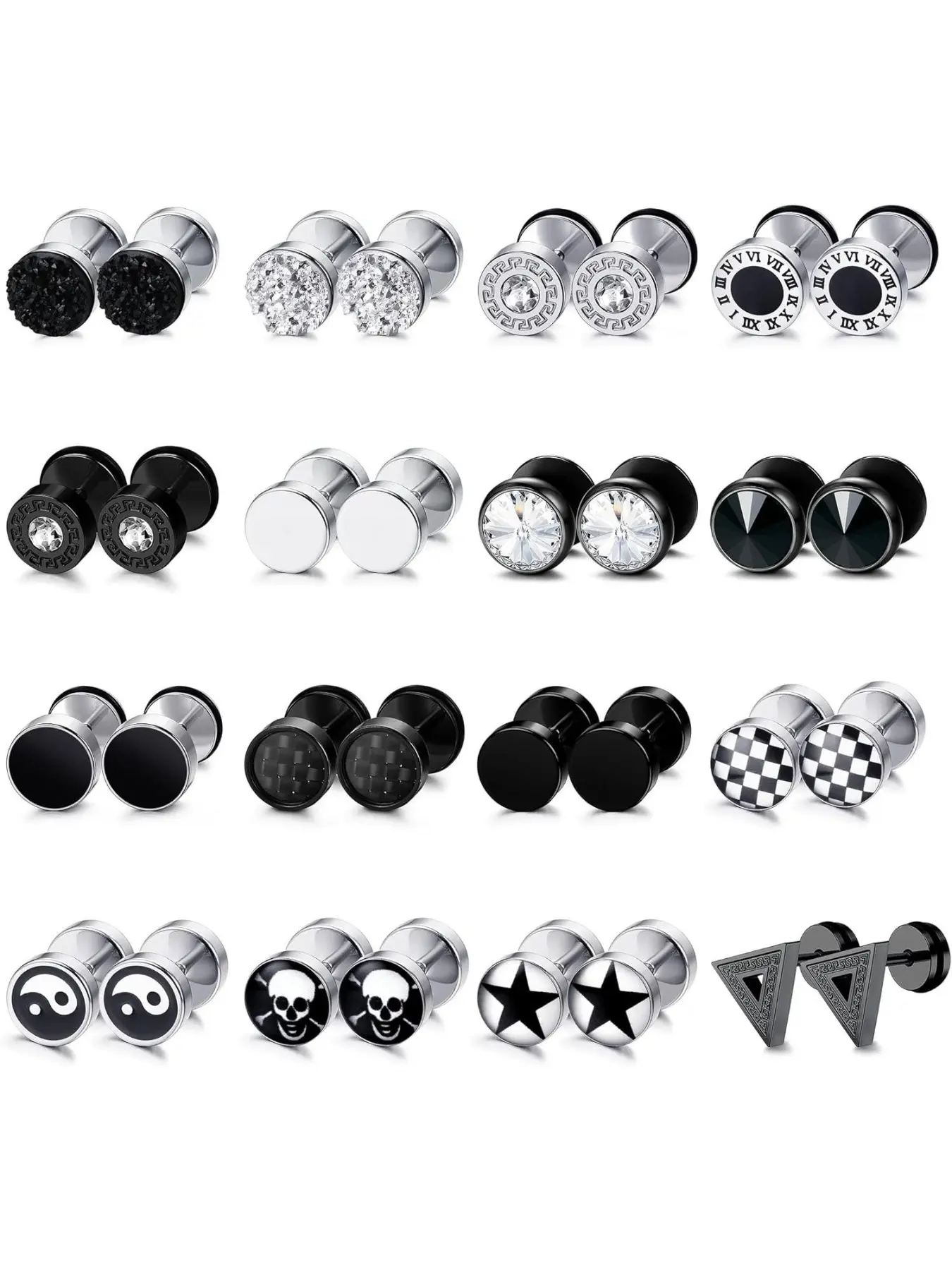 9Pairs /16 Pairs Stainless Steel Stud Earrings for Men Women Fake Gauge Earrings Cheater Faux Gauges Ear Tunnel 8mm 18G 6.5mm Durable Comfortable Jewellery