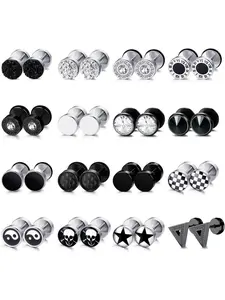 9Pairs /16 Pairs Stainless Steel Stud Earrings for Men Women Fake Gauge Earrings Cheater Faux Gauges Ear Tunnel 8mm 18G 6.5mm Durable Comfortable