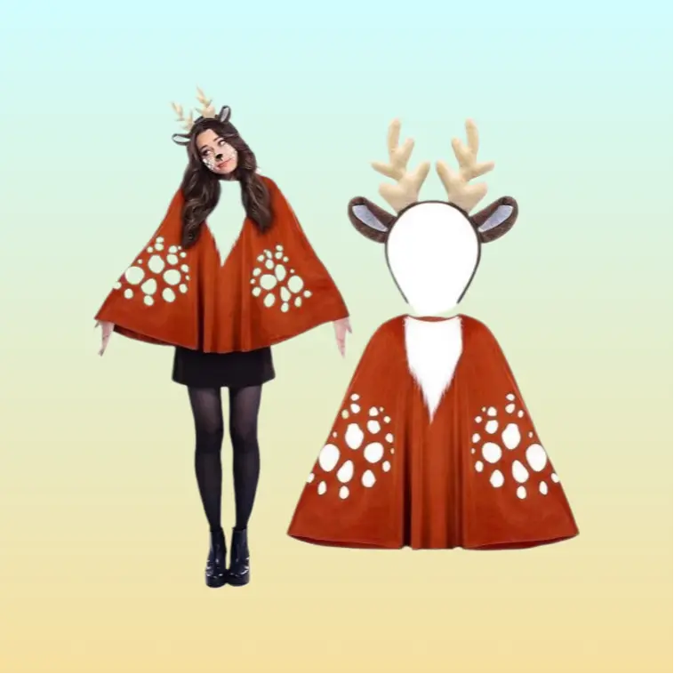 Elegant Comfy Christmas Jungle Deer Cloak Cosplay Clothes, Fabric Witch Costume for Stage Performance Events