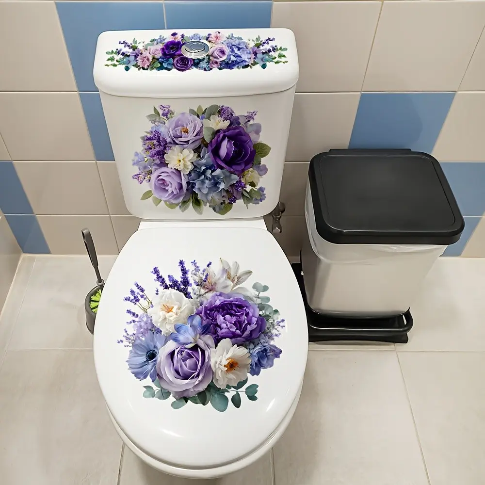 European Style Floral Toilet Sticker, Waterproof, Removable Without Residue, PVC Self-Adhesive Bathroom Decor, Holiday Decoration, Bathroom Decoration Accessories