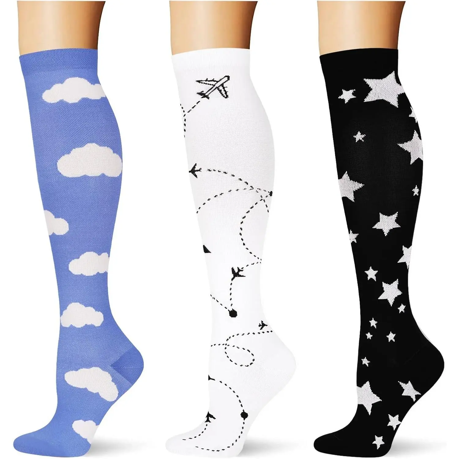 3 pairs Compression Socks 20-30 mmHg Long Knee High for Women Men Support Athletic Travel Daily Wear