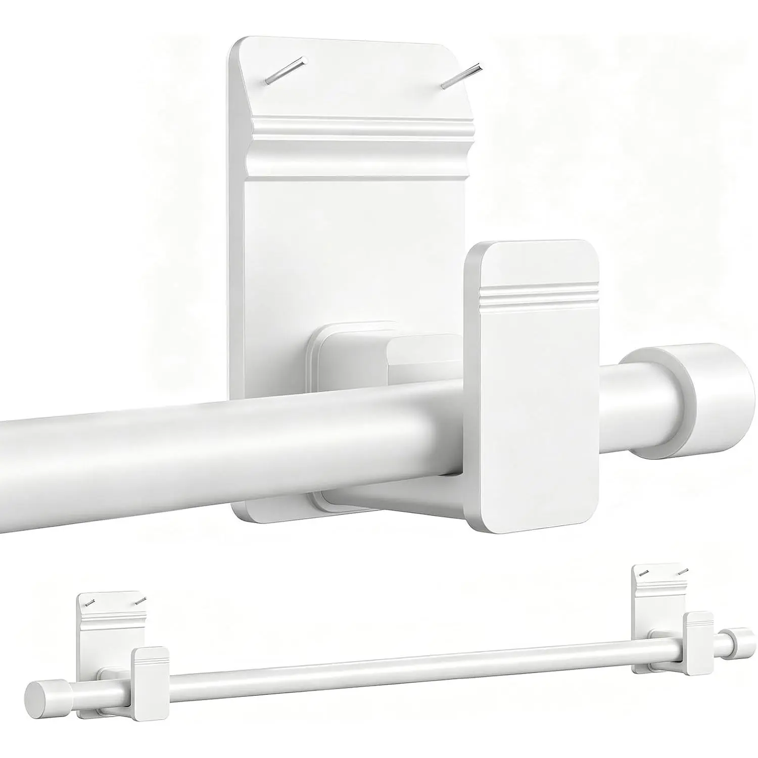 No Rods for Windows 30 to 60 Inches,[Dual] & Invisible Nail 5/8 Inch Rod No Drilling, Renter Friendly for Apartments Dorms, White