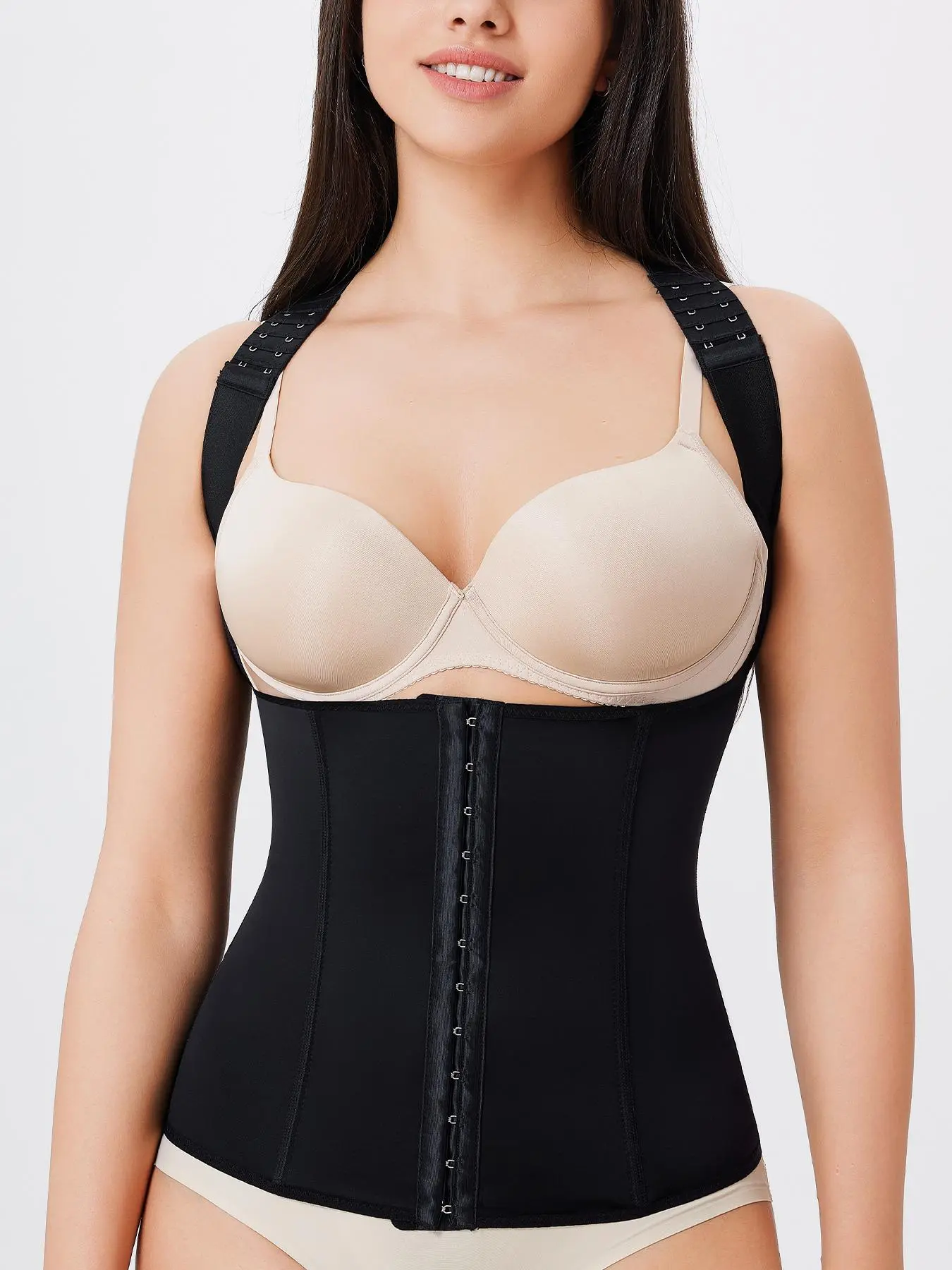 Women's Hook & Eye Closure Shapewear Top, Solid Color Halter Hook & Eye Shapewear, Tummy Control Shaper, Waist Cincher, Shaper for Women