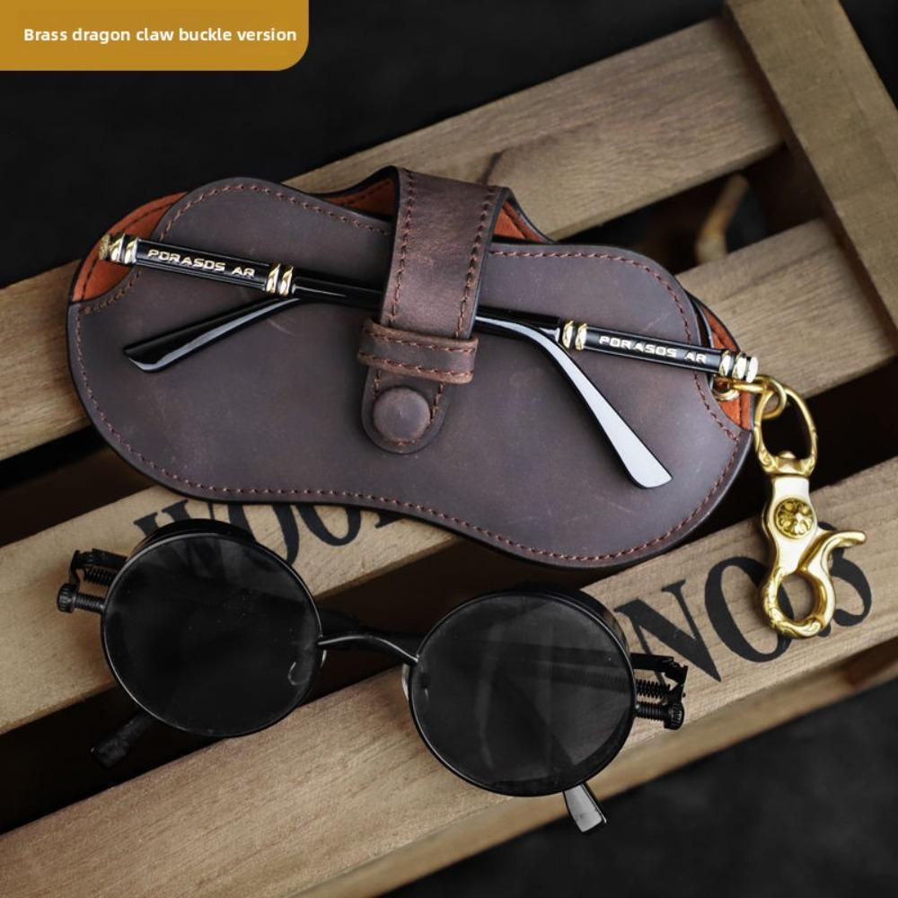 Vintage Leather Sunglasses Case – Portable Soft Glasses Pouch for Men & Women, Protective Eyewear Storage