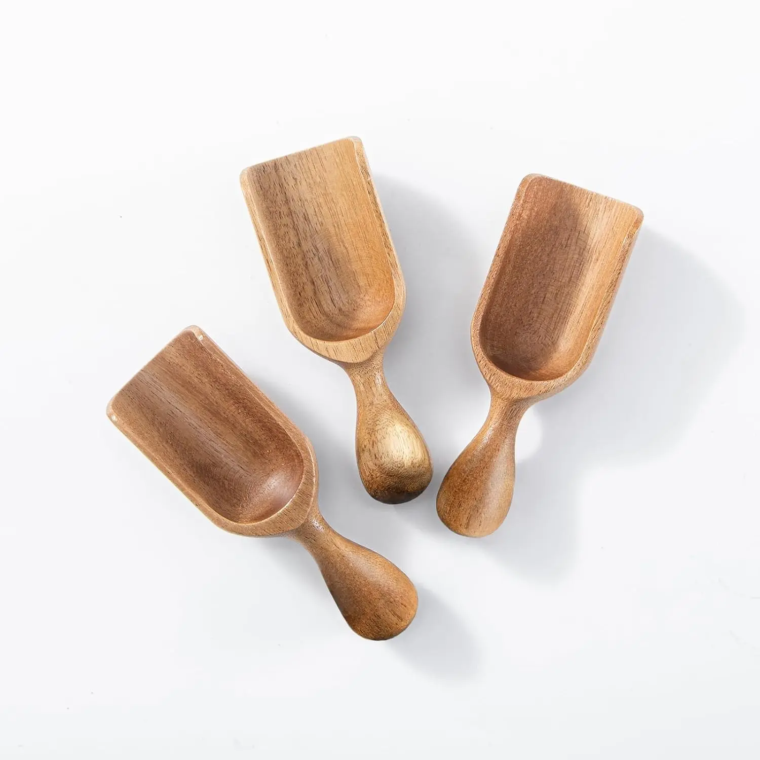 3PCS Small Acacia Wooden Scoops Multipurpose Mini Scoops for Canisters Jars Ideal for Ground Coffee Seasoning Bath Salt Laundry