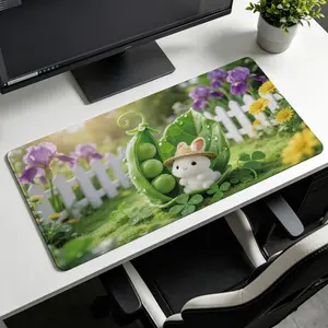 Extra Large Cute Rabbit In Pea Pod Nature Design Mouse Pad， Non Slip Rubber Pad， Desktop Decoration Drotection Pad， Washable， Lock Edge Multi Size， Premium Multipurpose Mousepad For Home， Office， Gift for Family and Friends