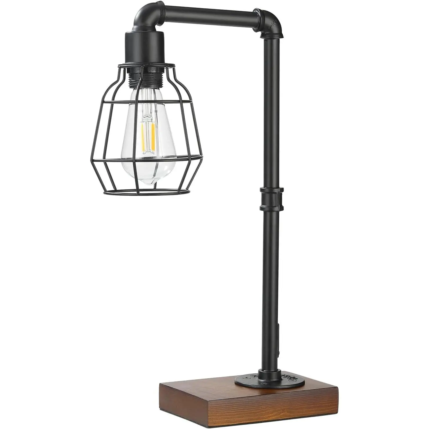 Industrial Steampunk Table Lamp, Edison Bulb, Metal, A-Black, 19.6x11.7x5.35 inches, 3 lbs, E26 Base, 800 Lumen, 120V