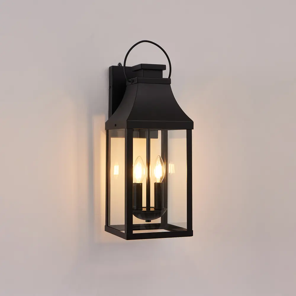 20 Inch Dusk to Dawn Outdoor Wall Light Fixture, 2-Light Large Black Exterior Wall Sconce, Waterproof Outdoor Porch Lantern for House Front, Patio, Garage, Entryway, Farmhouse Modern Exterior Lighting Fixture, Anti-Rust Wall Mounted Outdoor Lamp, 1 Pack