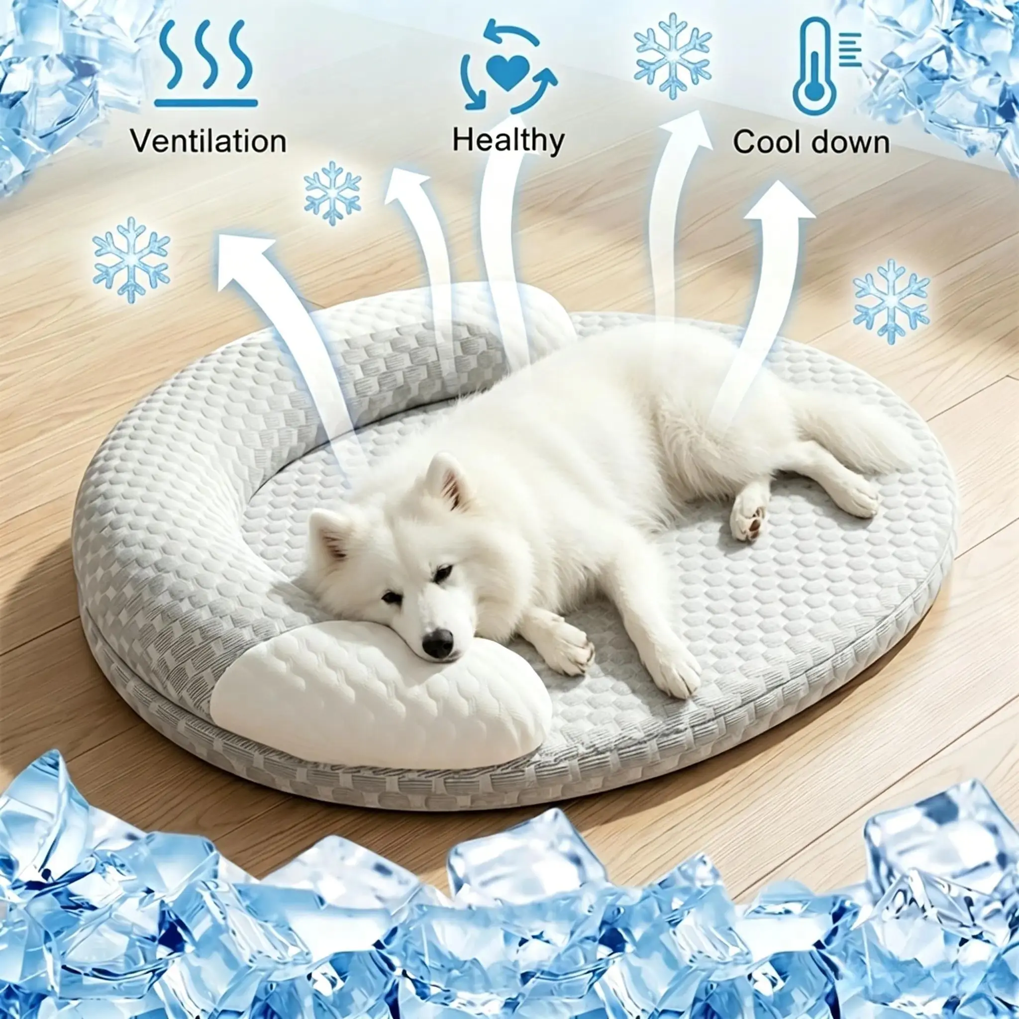 Orthopedic cooling pet bed, Puppy Bed, Kitten Bed with breathable summer fabric and supportive raised edges, soft washable non-slip pet cushion, all-season sleeping mat, Pad suitable for small, medium and large dogs and cats