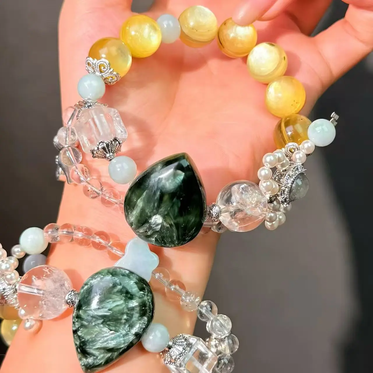 039 Lepidolite Seraphinite Clear Quartz ucky charm bracelet 2025 magnetic healing bracelet beads bracelet gift bracelet gift