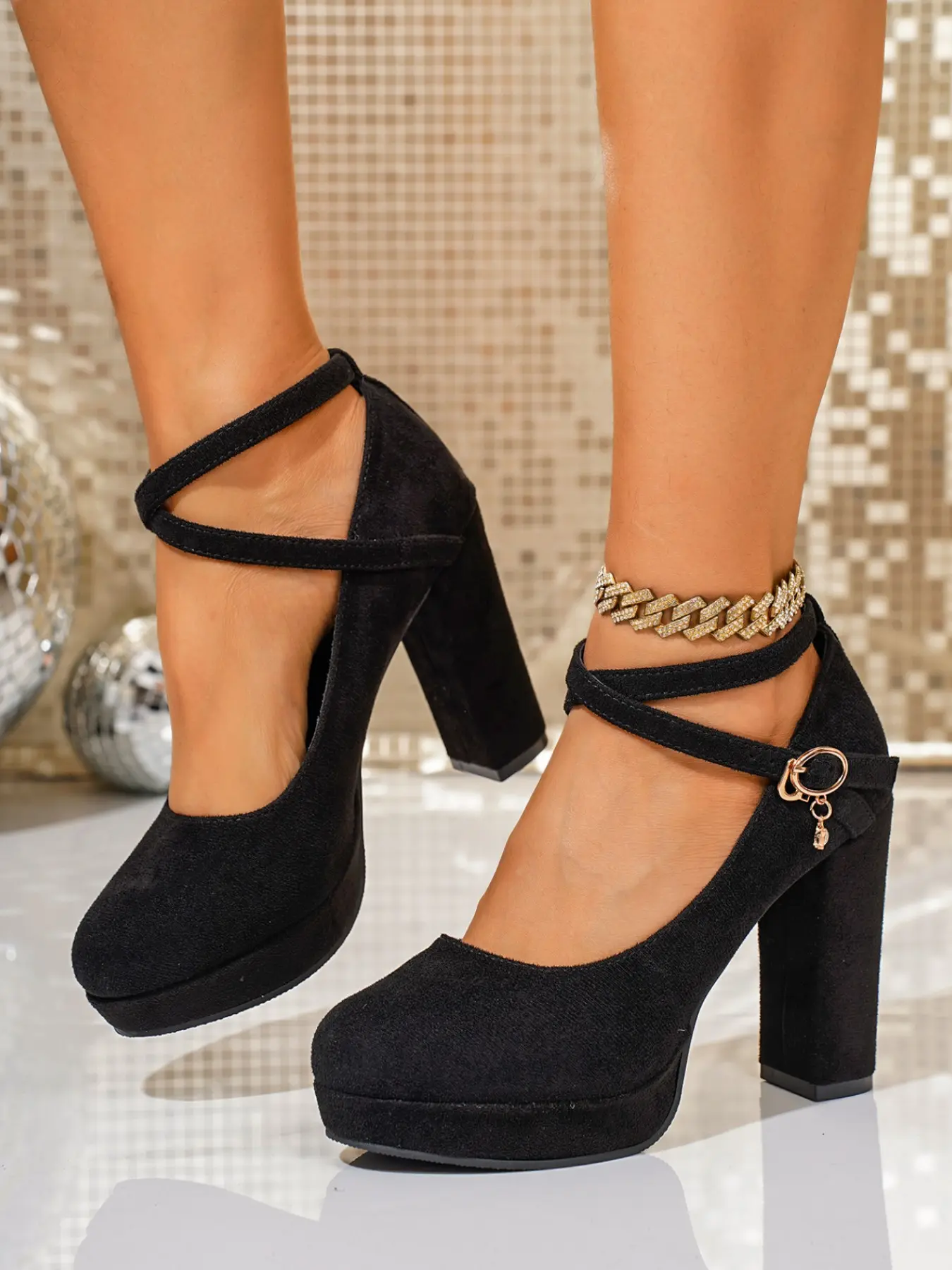 Women's Valentine's Day Stylish Fashion Cross Strap High Heel Shoes, Block Heels, Thick Sole, Sizes 35-43, Multiple Colors, Elegant Party Shoes, Perfect for Parties, Christmas, Weddings
