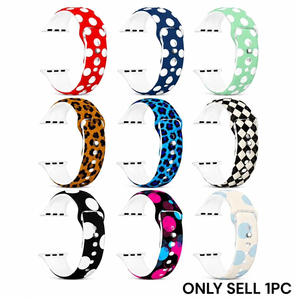 9 Styles Patterned Silicone Sport Band, Accessories for Apple Watch Series 4/5/6/7/8/9/10, SE1/2, Ultra1/2/3, Polka Dot Leopard Pop Art Strap, Soft Waterproof Breathable Band for Women Men Daily Sport Party Travel Birthday Holiday Gift