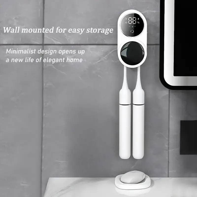 Smart Toothbrush Holder with Sensor, UV Disinfector, Easy Installation, Toothbrush Holders Wall Mounted, Dual Brush Compartments, USB Charging, Ideal for Bathroom and Hotel, Toothbrush Holders for Bathrooms