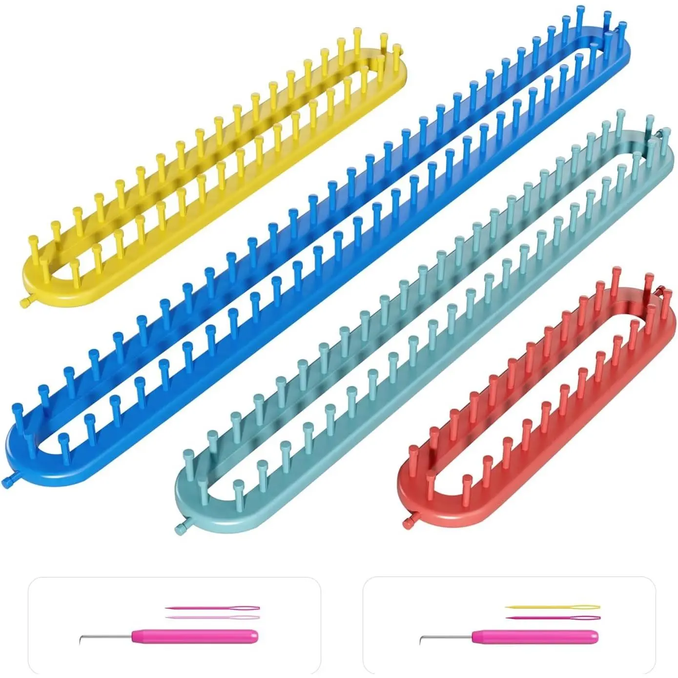 Knitting Loom Long Knitting Loom Kit- Set of 4 Plastic Looms Knitting with 2 Knitting Yarn Loom Needle and 2 Plastic Loom Pick, Fit Craft Kit Tool for Giveaways Souvenirs, Gifts
