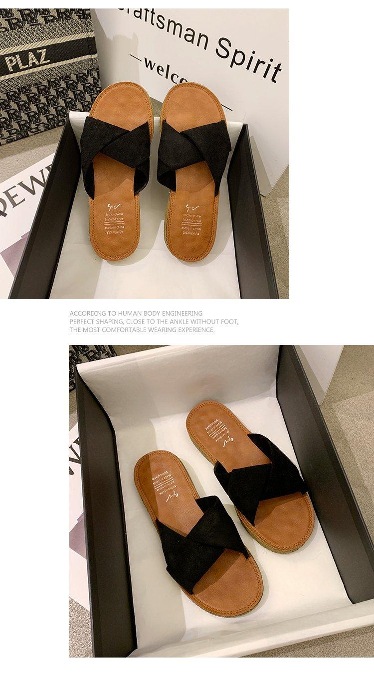 Summer women's sandals for outdoor wear 2026 new model, flat cross-strap suede slippers for women
