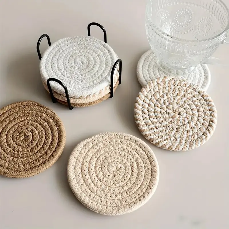 Round Cup Mats, 8 Pcs Non-Woven Absorbent Cup Mats with Metal Frame, Kitchen Cup Mats, Drink Mat, Home Table Mat, Home Decor, Creative Gift