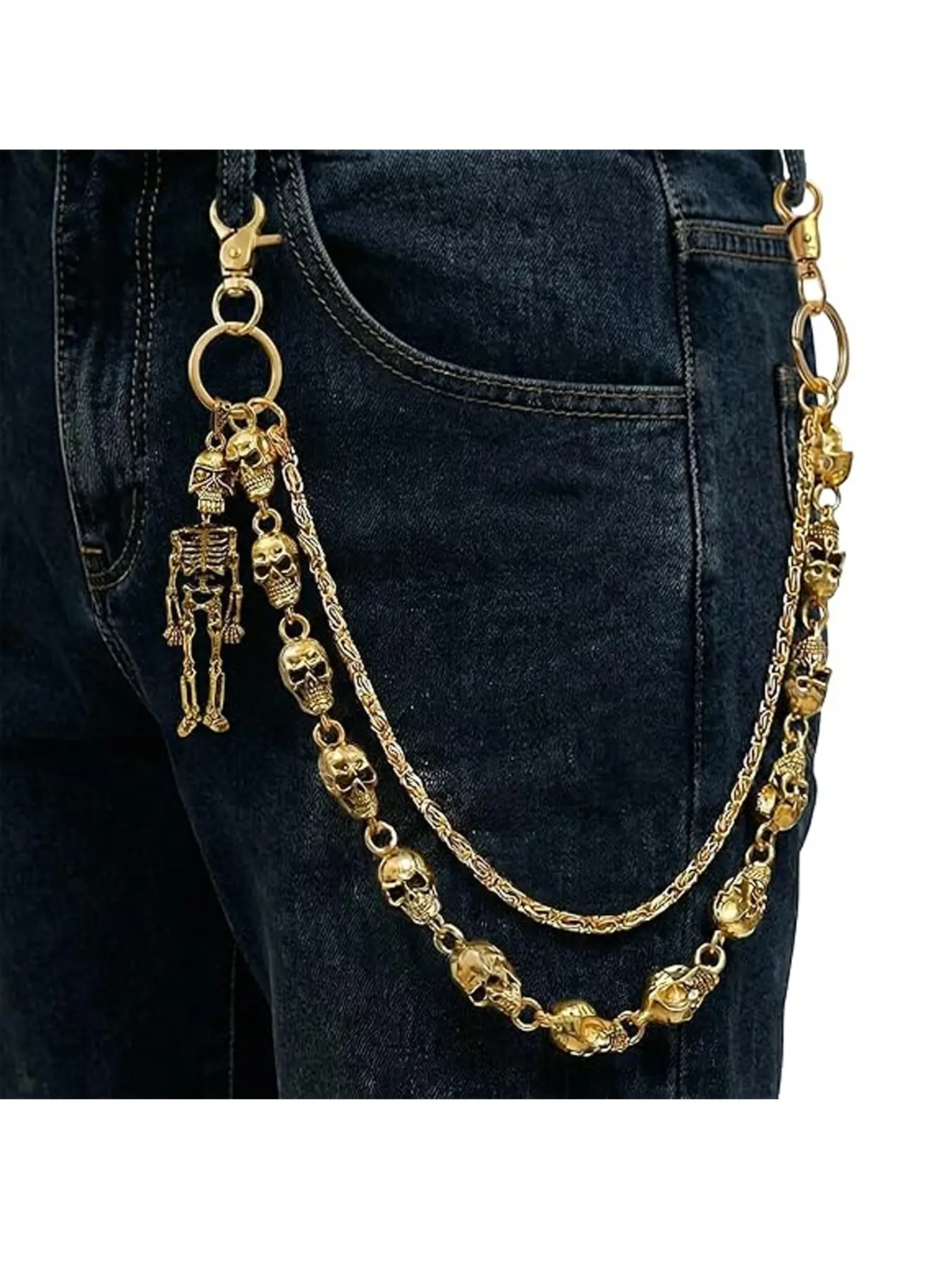 Skull Wallet Chain Gothic Punk Bicycle Jeans Chain, Metal Pants Keychain, Belt and Wallet Accessories, Unisex Bag Accessory
