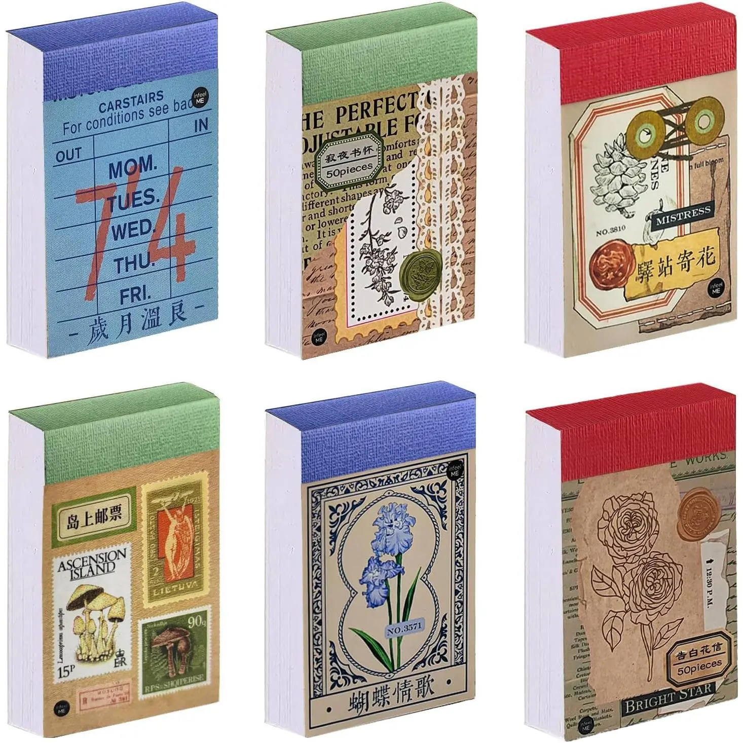 6 Sets 300 count Washi Stickers Book,  Aesthetic Sticker Set for Journaling Scrapbook Decoration  Journal,  Ticket Theme Stickers for Art Diary Craft Planner