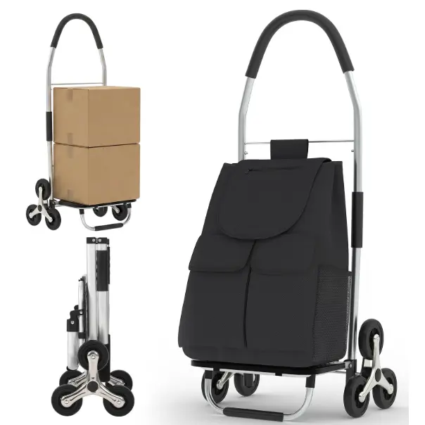 Folding Shopping Cart with Removable 56L Bag, 150Lbs Capacity Stair‑Climbing Utility Cart, Lightweight Collapsible Grocery Wagon with Wheels for Travel, Laundry, Storage