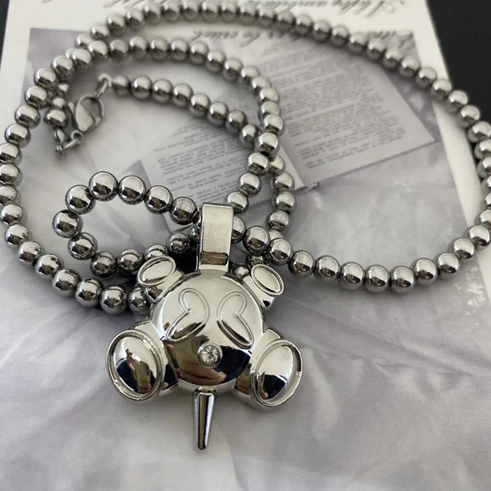 Hip Hop Style Stainless Steel Round Bead Chain Quadangle Ball Necklace Fashion Men and Women's Niche Design Sense Necklace Gift