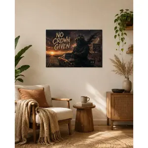 "No Crown Given" Western Fantasy Canvas Wall Art, Hooded King & Muscle Car Print, Desert Sunset & Storm Aesthetic, Living Room Bedroom Office Decor, Bold Wanderlust Statement Poster Gift,wall decor,poster.