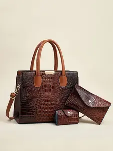 Fashion Crocodile Print Three-Piece Set Vintage Crossbody Handbag, Multi-Functional Large Capacity Bag, Elegant Design, Perfect for Travel and Shopping