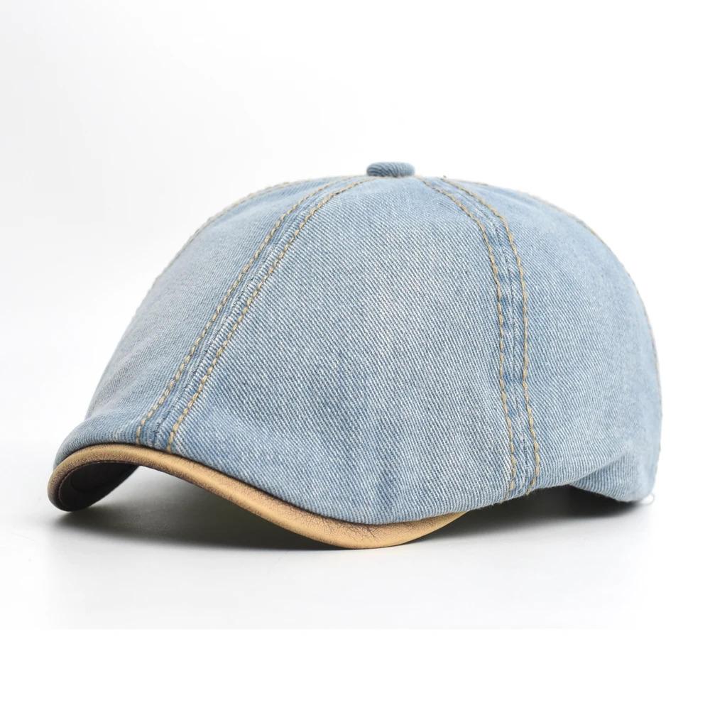 Denim Beret Hat Washed Vintage Peaked Cap Adjustable Cotton Newsboy Cap Casual Hats Flat Cap