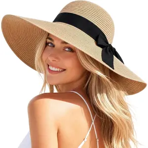 Beach Hat for Women, Wide Brim Straw Hats for Women, Hat Womens UPF 50+ UV Protection, Floppy Foldable Summer Hats