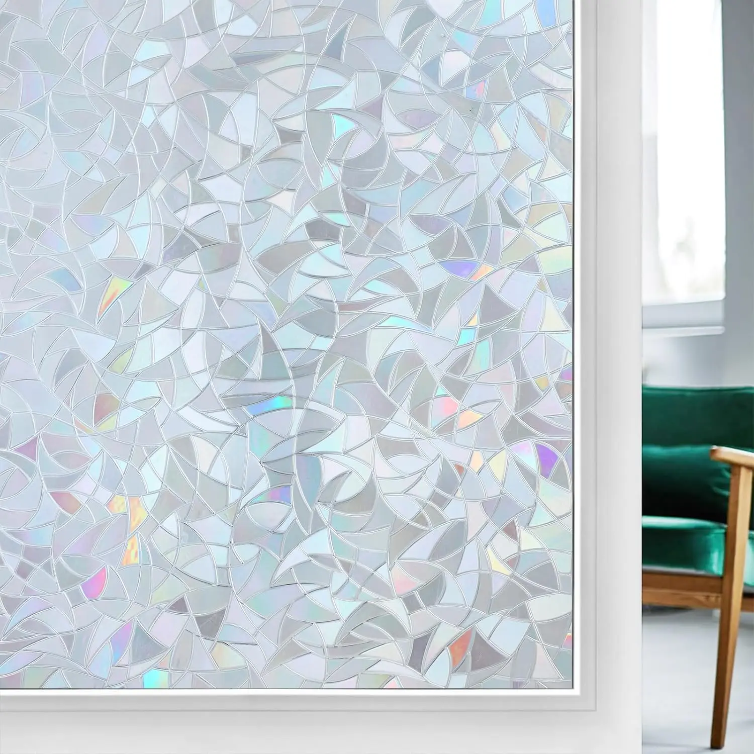 Rainbow Window Privacy Film, Static Cling, Silver, 17.5" x 78.7"| Decorative Static Sticker, Non-Adhesive Reusable Window Tint, Heat Control UV Blocking Coverings for Home Doors, Living Room