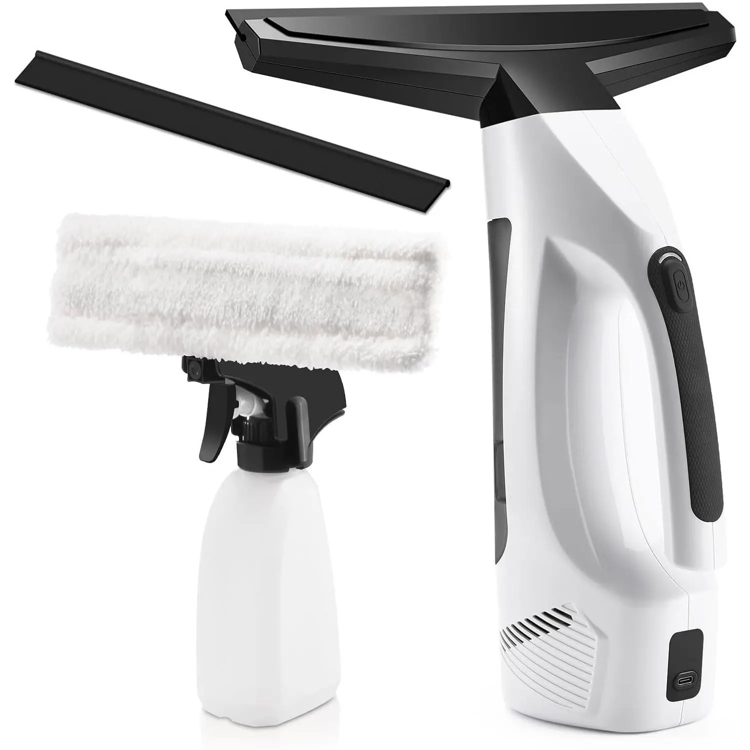 Window Vacuum Squeegee Cordless, Handheld Window Vac with Multi-Purpose Spray Bottle & Microfiber Cloth, Electric Cleaning Tool for Windows, Mirror, Countertop
