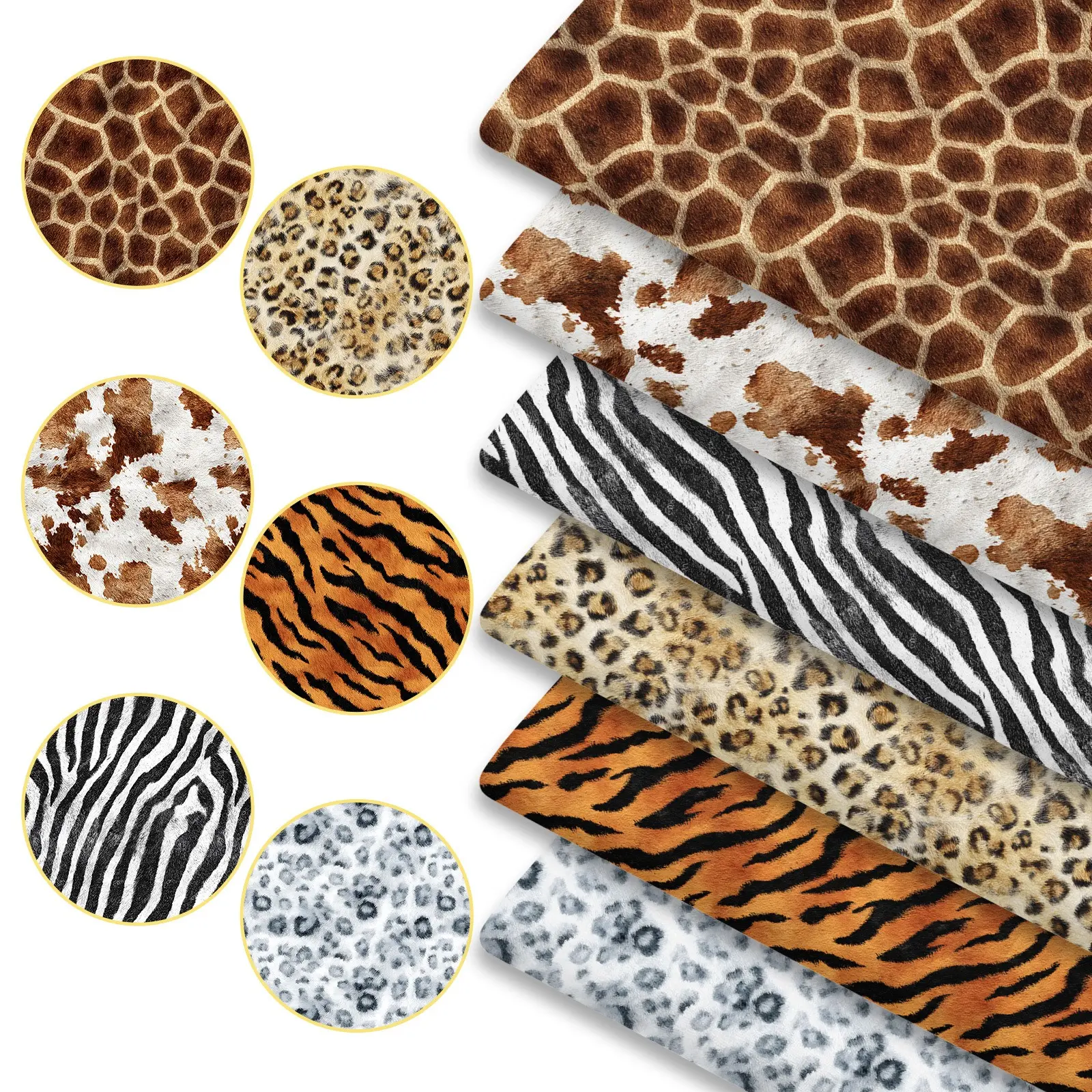 Animal Print Vintage Patchwork Fabric Set (6 pcs) | Leopard Zebra Tiger Cow Wild Aesthetic DIY Casual Fabric 45×50cm | Retro Material for Bags, Headbands & Home Decor