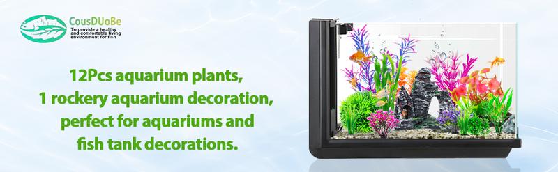 13 Aquarium Plants Cave Rock Decor Set& Fish Tank Artificial PlasticPlants,Fish Tank Accessories Small Large Aquarium Decorations Kit