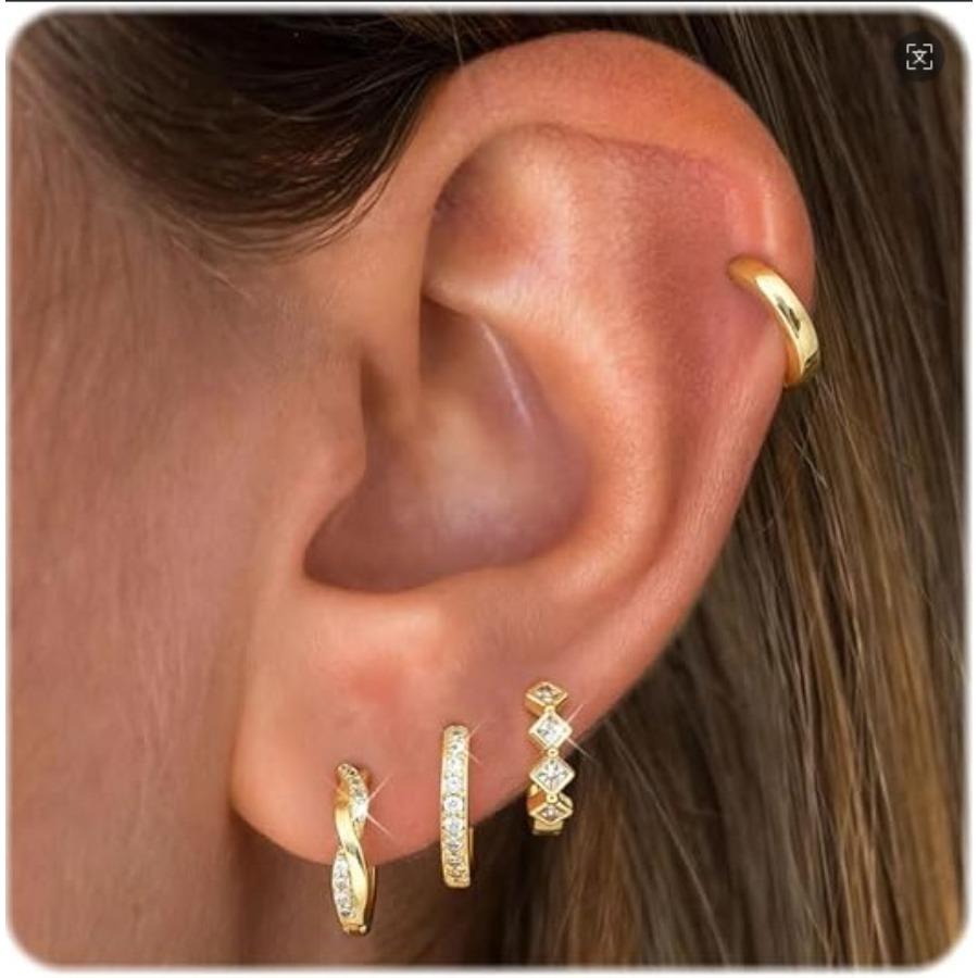 4Pairs Small Hoop Earrings  Women Trendy Stackable Chunky Earrings Hypoallergenic Huggie Earring Stacks Lightweight Earring Sets  Multiple Piercing Adjustable Auto Screen Clicker for Smart Phone shopping spree