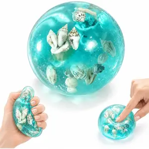 Coconut Oil Squishy Stress Ball – Ice Cube Fidget Toy with Real Sea Shells, Slow Rising Squeeze Ball for Anxiety Relief, Sensory Stress Relief Toys for Adults & Kids, Party Favors Goodie Bag Fillers