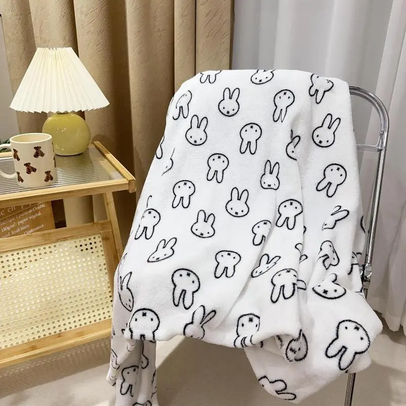 ​​Miffy Rabbit Flannel Cartoon Blanket Ultra-Soft Air Conditioning Throw for Nap Stroller Bedroom Ins Style Autumn Winter Gift