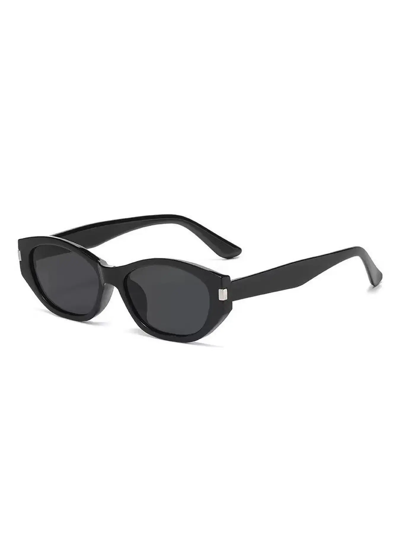 Cat Eye Polarized Sunglasses, Solid Black Plastic Small Narrow Frame Shades, Y2K Retro Trendy Eyewear for Women Girls, Beach Driving Street Fashion Daily UV Protection Glasses