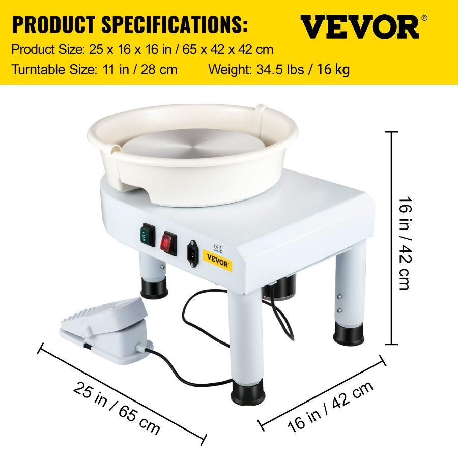 VEVOR Pottery Wheel, 11in Ceramic Wheel Forming Machine, 0-300RPM Speed Manual Adjustable 0-7.8in Lift Leg, Foot Pedal Detachable Basin, Sculpting Tool Accessory Kit for Art Craft VEVOR Pottery Wheel, 11in Ceramic Wheel Forming Machine, 0-300RPM Speed Manual Adjustable 0-7.8in Lift Leg, Foot Pedal Detachable Basin, Sculpting Tool Accessory Kit for Art Craft
