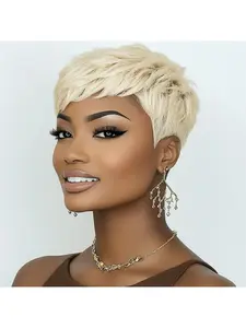 613#  Short Pixie Cut Straight Human Hair Wig for Black Women Glueless Wear and Go Full Machine Made Wig Natural Soft Beginner Friendly Everyday Style