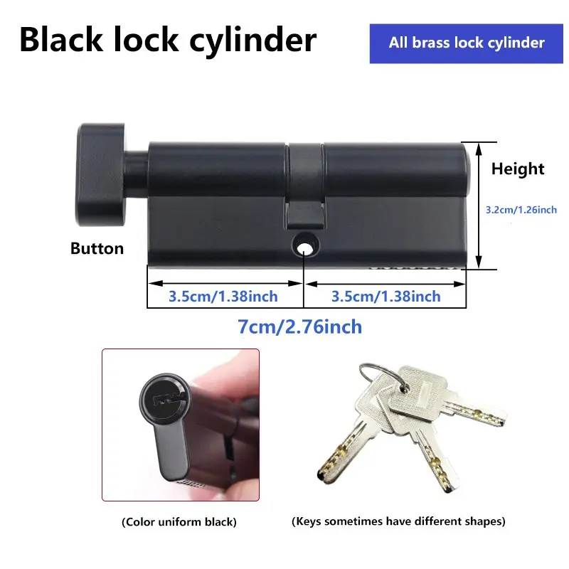 European Standard Full Copper Door Lock Core, Anti-Theft Entry Security, Indoor/outdoor Brass with Knob, Includes 3 Master Keys, Sizes 60/70/80/90mm, Doorknob with Lock and Key