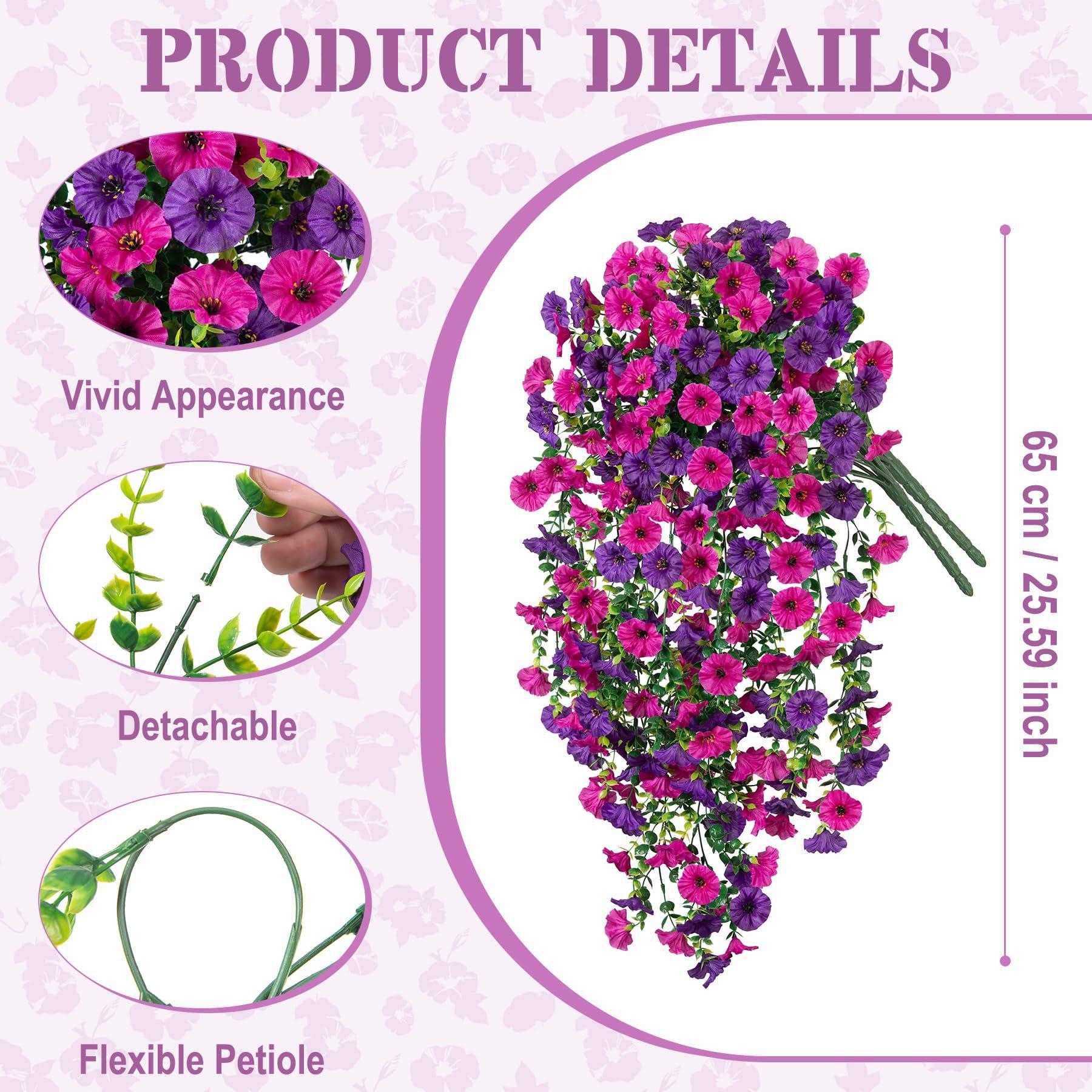 2 PCS Artificial Fake Hanging Flowers Plants for Outdoor Spring Decoration,Hanging Dendrobium Orchid Purple Flowers- Resistant Realistic Morning Glory Trailing Vines for Home Porch Patio Balcony