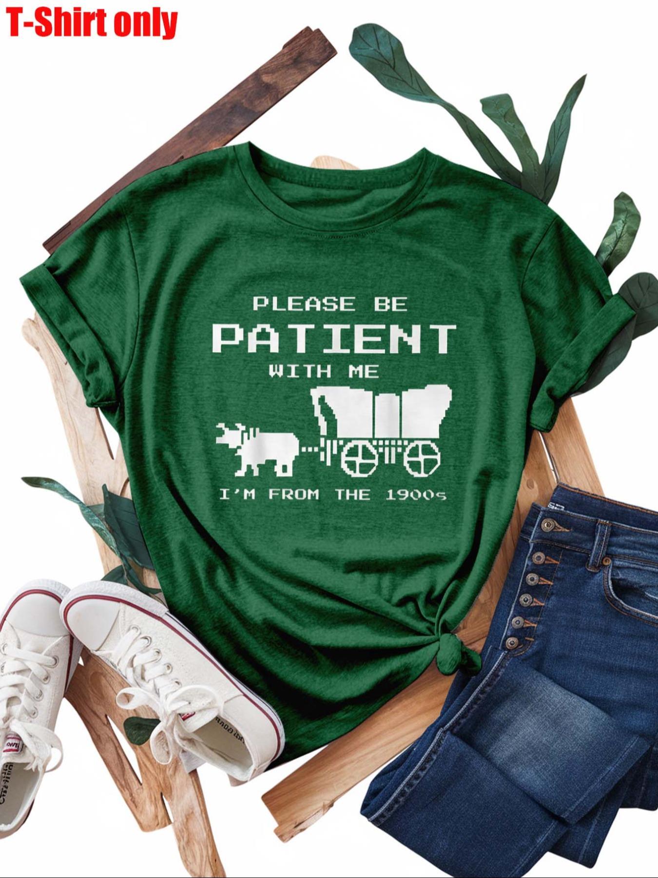 Women's Plus Size Fitted Graphic Tee - Pixelated Cow & Wagon Print, Round Crew Neck, Short Sleeve, Womenswear Tops for Summer Daily Vacation Wear