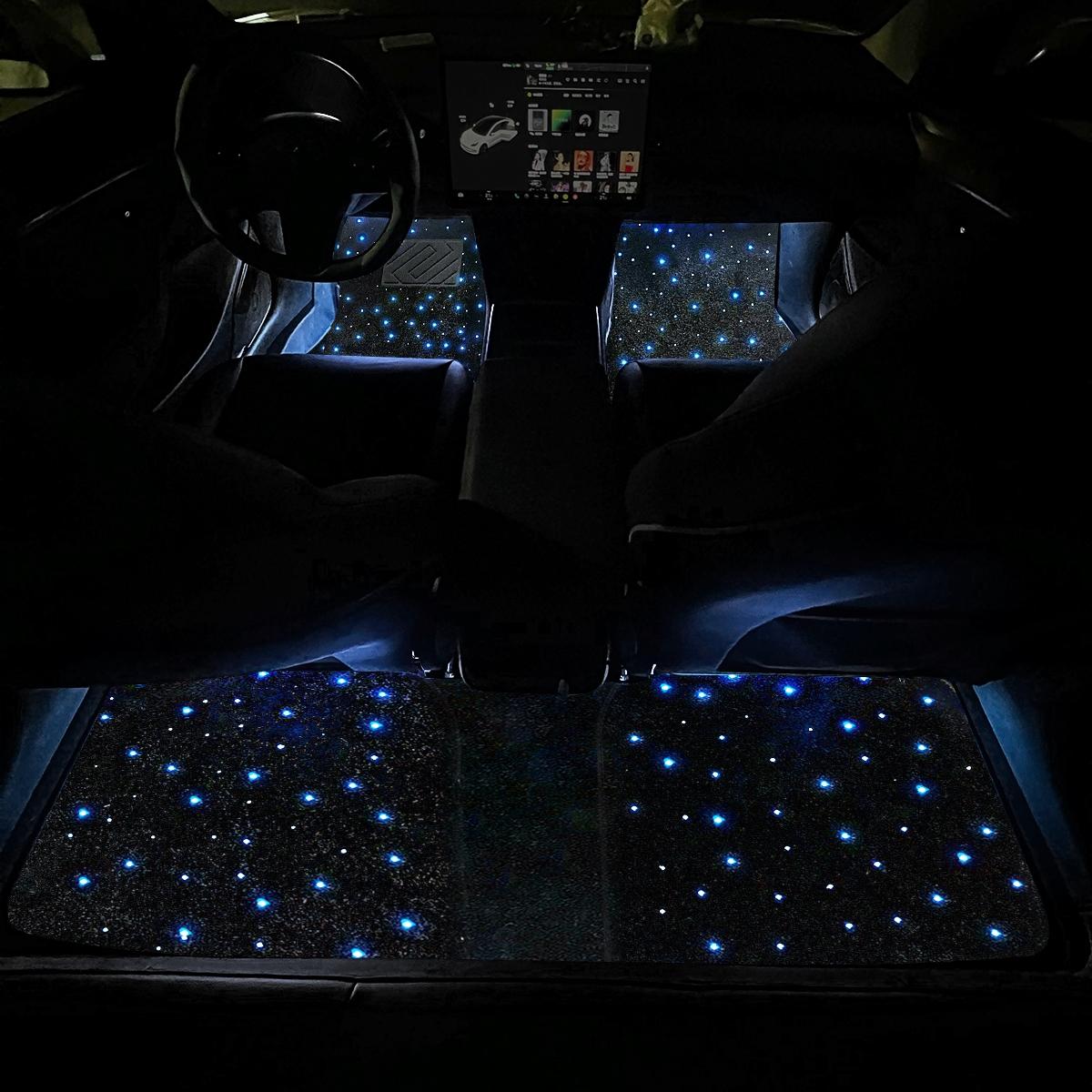 Universal Fit LED Starry Sky Projection Car Floor Mats, Customizable Fiber Optic Lighting Effects, App Remote Control, All-Weather Car Interior Decoration, Car Interior Accessories