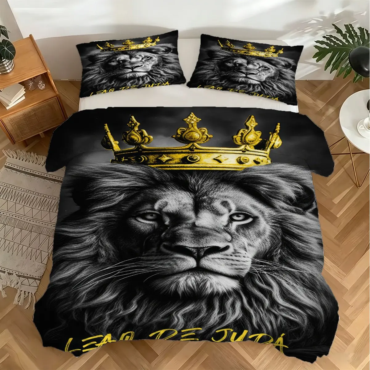 Lion Crown Pattern Duvet Cover Set, 2/3Pcs Print Bedding Set,  Ideal Bedroom Decor and Unique Gift For Lion Enthusiasts. 1 or 2 Pillowcase, No Filling
