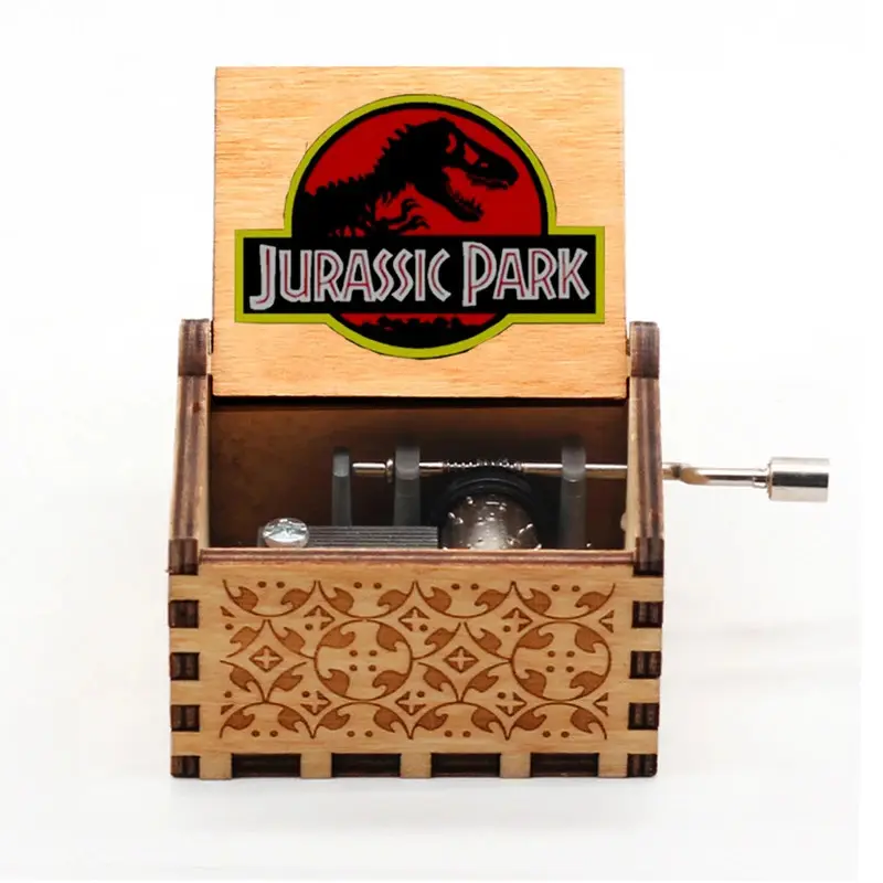 1-Piece Compact Classic Novelty Wooden Jurassic Park 1 Clockwork Music Box - Black Interactive Stress Relief Toy, Audio Play Gift for Movie Fans, Interactive Music Boxes, Home Decoration Items