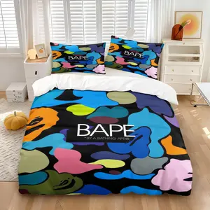 2/3-Piece Colorful BAPE Camo Printing Duvet Cover Set (No Insert), Includes 1 Duvet Cover & 1/2 Pillowcases, Soft Breathable Bedding Set Perfect for Kids and Students Cartoon Bedroom Dorm Decor
